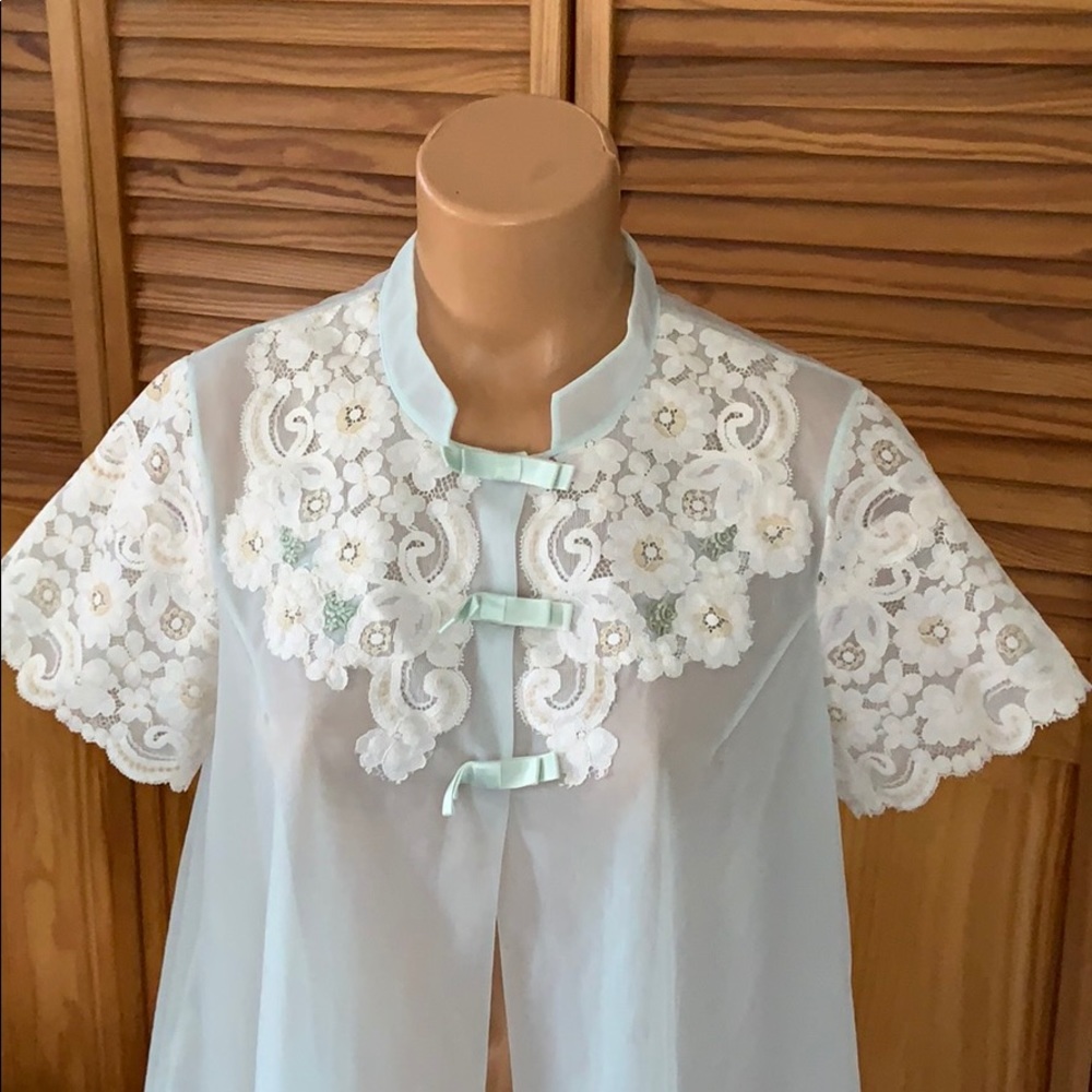 Vintage shadowtime baby blue chiffon nightie robe . Size medium - Picture 2 of 12